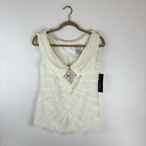 J.R. Nites by Carol Lin Women 8 Blouse Sleeveless Semi Formal Top Ivory Back Zip